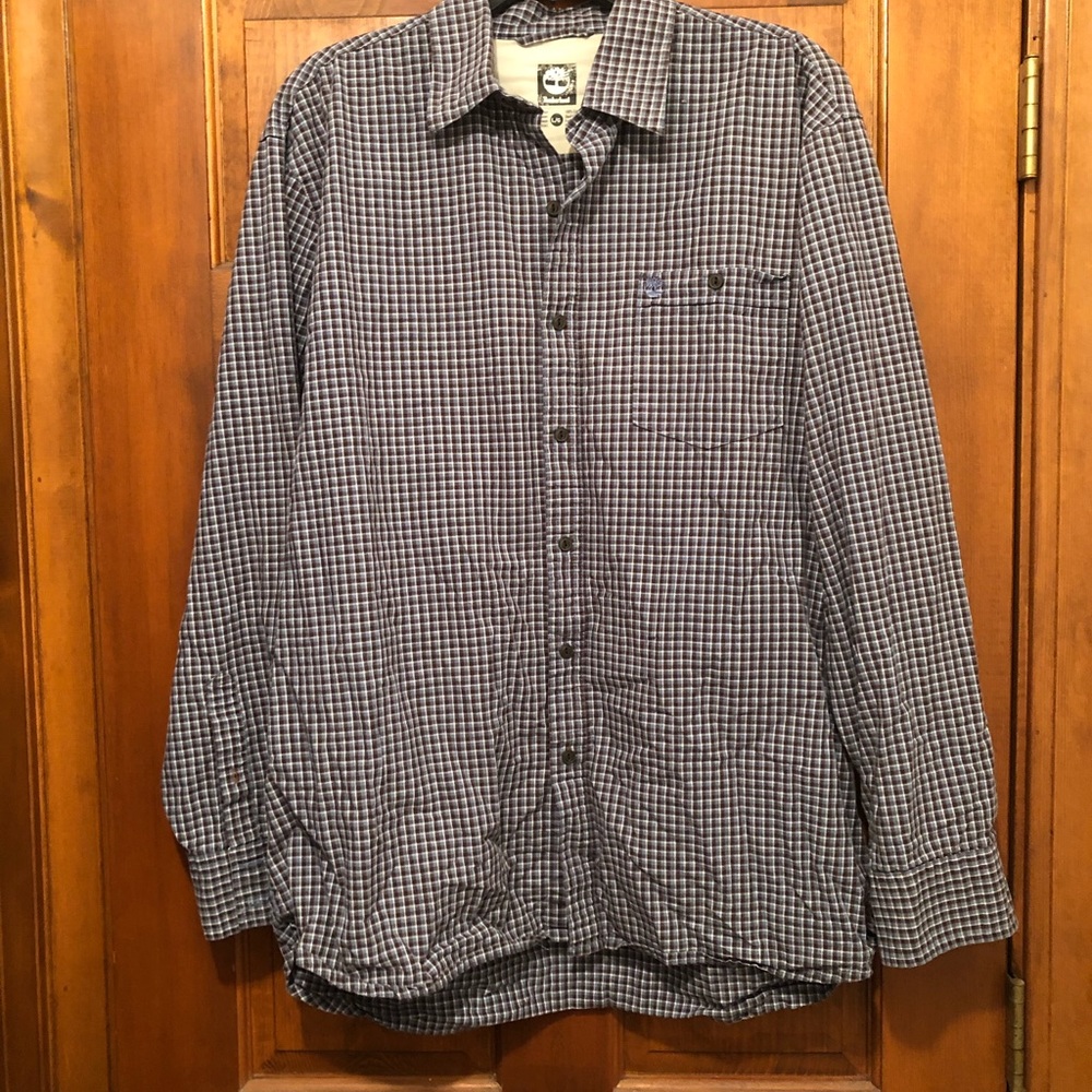 Men’s Timberland Brown and Blue Shirt Sz L